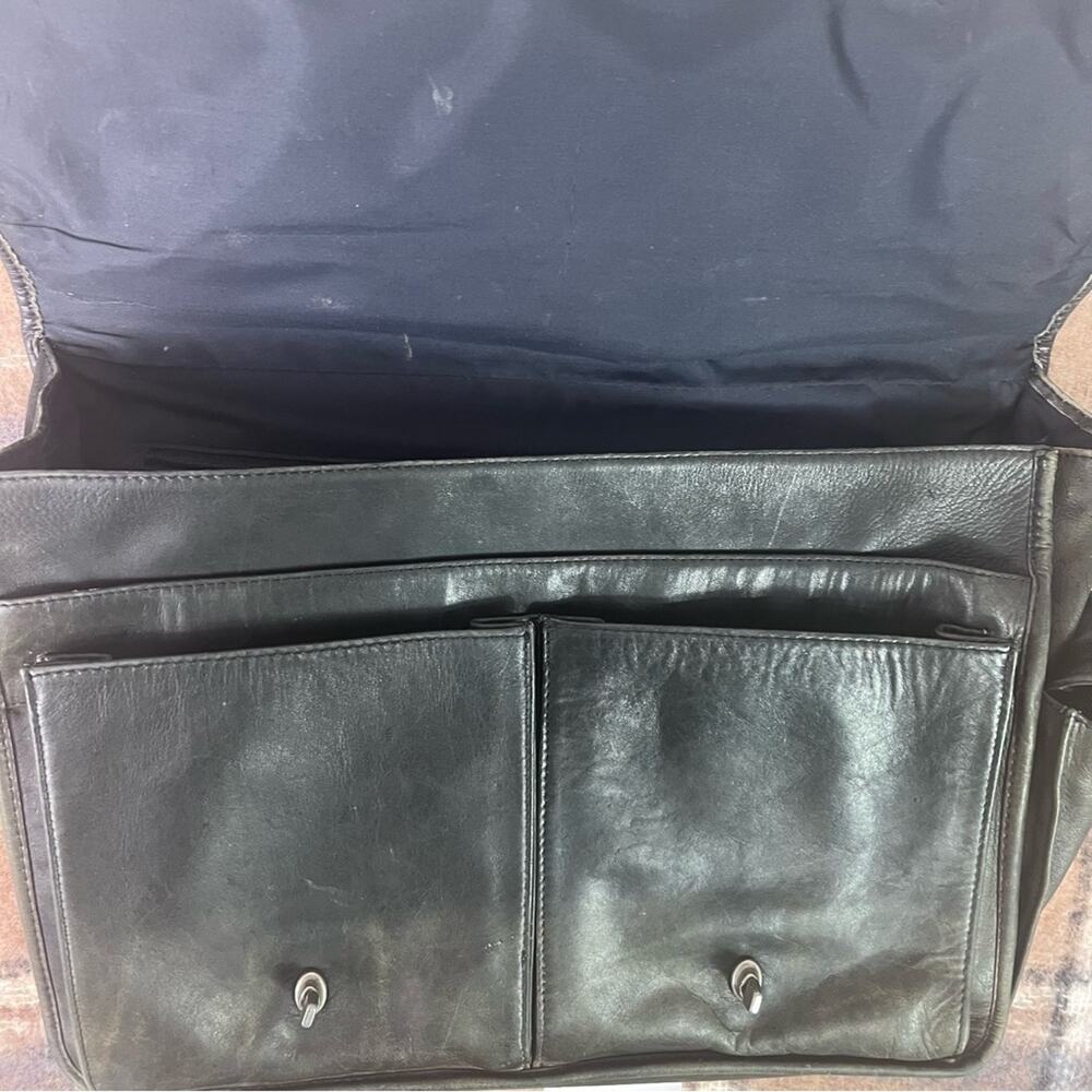Vintage Genuine Leather Briefcase Black Multi-Pockets Distressed - Picture 7 of 12